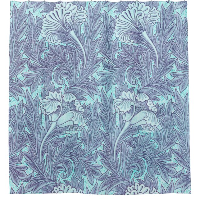 Blue Tulip Muster von William Morris Duschvorhang (Vorderseite)