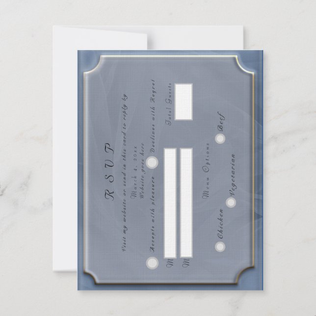 Blue Tulle Fabric passt sich jeder Farbe RSVP Card (Rückseite)
