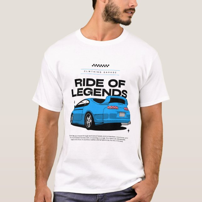 Blue Turbo Sports Car Illustration T-Shirt (Vorderseite)
