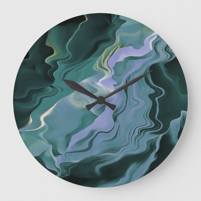 Blue Turbulence Acrylic Pour Abstrakt Art Große Wanduhr (Vorderseite)