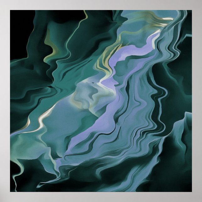 Blue Turbulence Acrylic Pour Abstrakt Art Poster (Vorne)