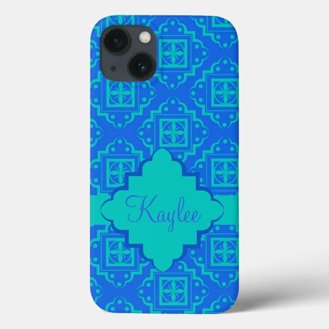 Blue Türkise Arabesque Marokkanischer Name Persönl Case-Mate iPhone Hülle (Rückseite)