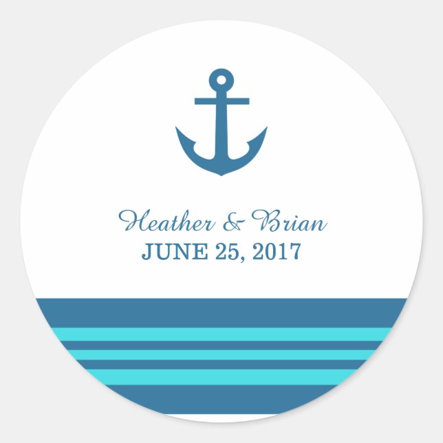 Blue Türkise Nautical Anchor Wedding Stickers (Vorderseite)