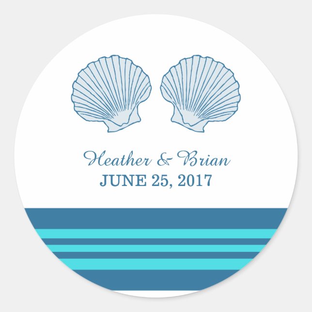 Blue Türkise Nautical Seashells Wedding Stickers (Vorderseite)