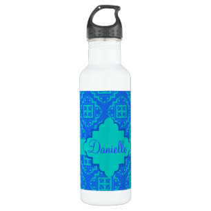 Blue & Turquoise Aqua Arabesque Marokkanisch Trinkflasche
