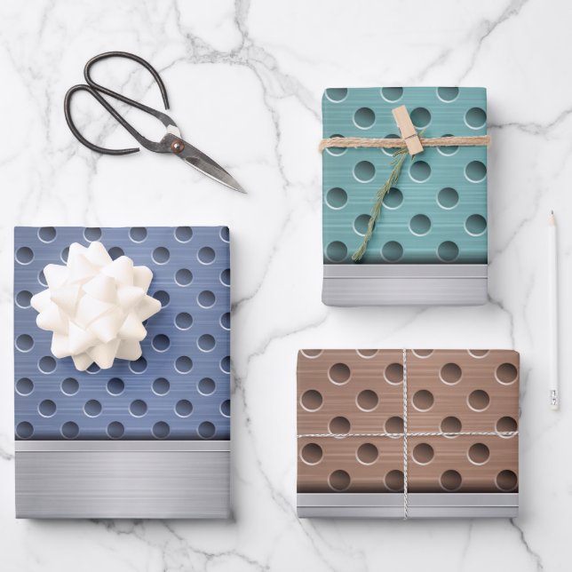 BLUE TURQUOISE BROWN SILVER METAL AUSSEHEN GESCHENKPAPIER SET (Vorderseite)