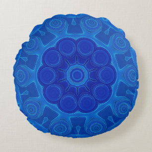 Blue Turquoise Mandala Blume Art Geometrie Pillow Rundes Kissen