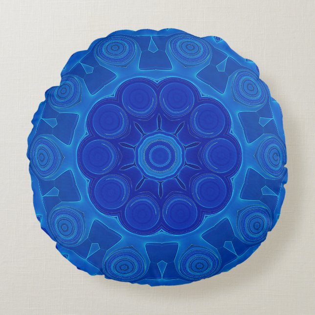 Blue Turquoise Mandala Blume Art Geometrie Pillow Rundes Kissen (Vorderseite)