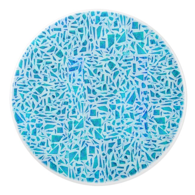Blue Turquoise Mosaic Glass Til Modern Chic Keramikknauf (Vorderseite)