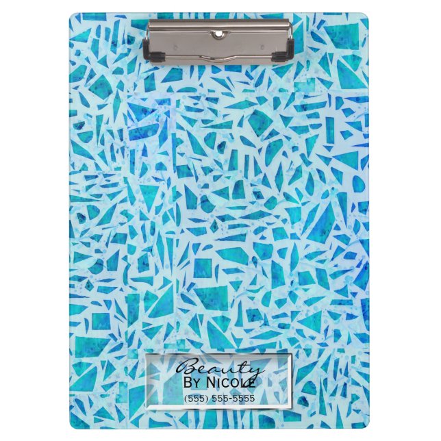 Blue Turquoise Mosaic Glass Til Modern Chic Klemmbrett (Vorderseite)