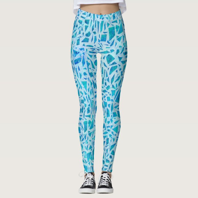 Blue Turquoise Mosaic Glass Til Modern Chic Leggings (Vorderseite)