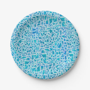Blue Turquoise Mosaic Glass Til Modern Chic Pappteller