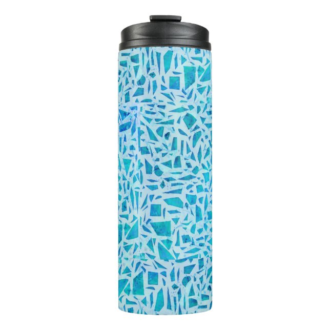 Blue Turquoise Mosaic Glass Til Modern Chic Thermosbecher (Vorderseite)