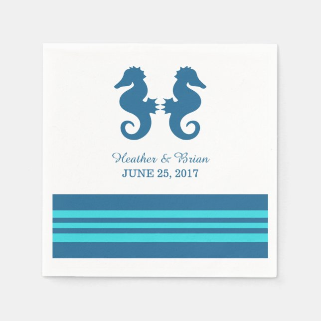 Blue Turquoise Nautic Seepferd Paper Napkins Serviette (Vorderseite)