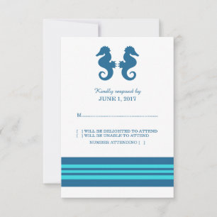 Blue Turquoise Nautic Seepferd Response Card RSVP Karte