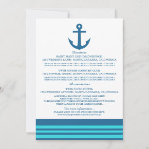 Blue Turquoise Nautical Anchor Information Card Einladung