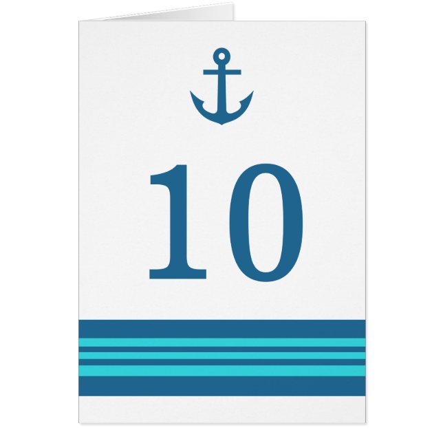Blue Turquoise Nautical Anchor Tischnummer Card (Vorne)