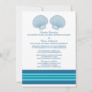 Blue Turquoise Nautical Seashells Hochzeitsempfang Einladung