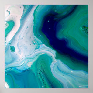Blue Turquoise Swirls Marble Abstract Art Poster