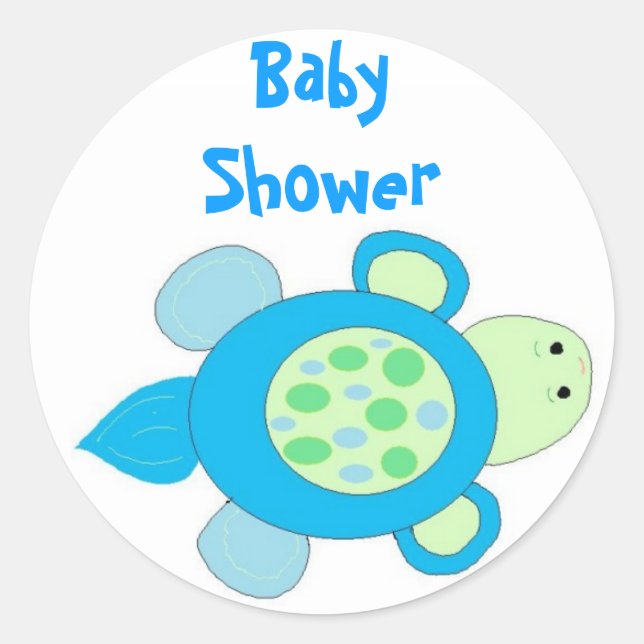 Blue Turtle Baby Dusche Runder Aufkleber (Vorderseite)