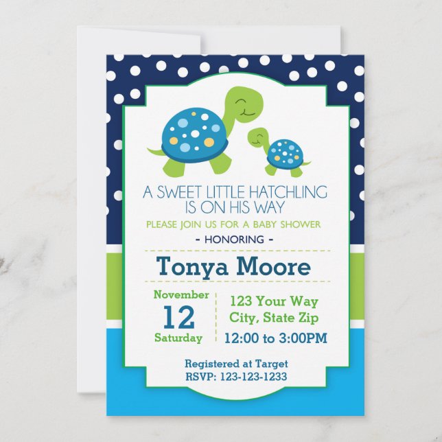 Blue Turtle Baby Shower Invitation (Boy) Einladung (Vorderseite)
