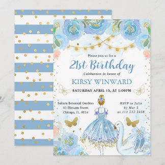 Blue Tutu Blonde Hair Ballerina Birthday Einladung