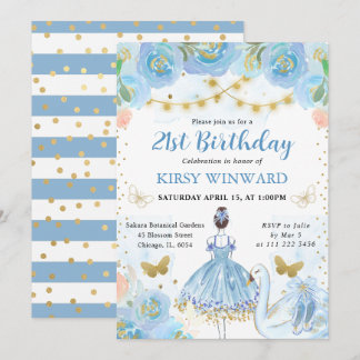 Blue Tutu Brünett Hair Ballerina Geburtstag Einladung