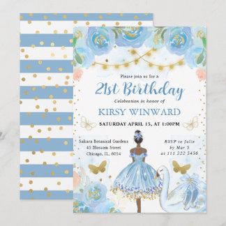Blue Tutu Dark Skin Ballerina Geburtstag Einladung