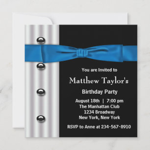 Blue Tuxedo Bow Krawatte Mens Birthday Party Einladung