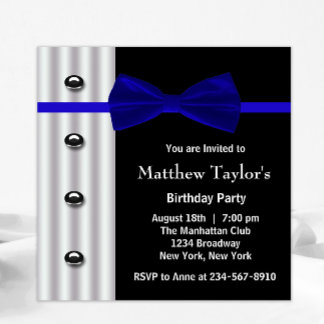 Blue Tuxedo Bow Krawatte Mens Birthday Party Einladung