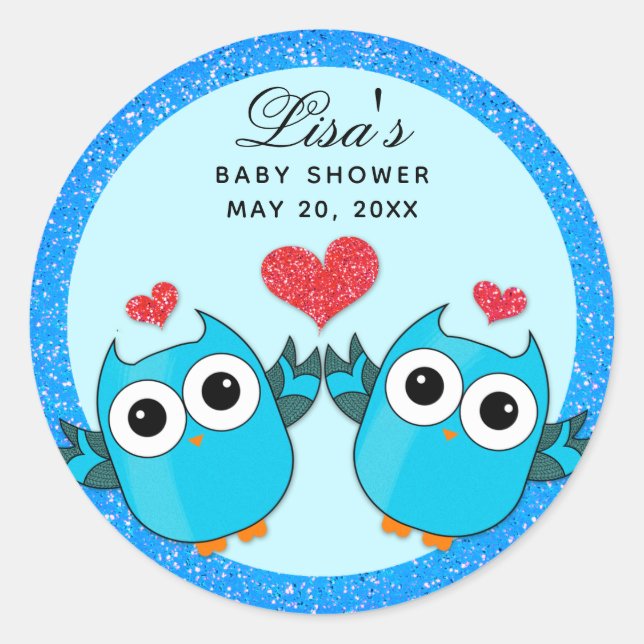 Blue Twin Owl Heft Umschlag Aufkleber Sticker (Vorderseite)