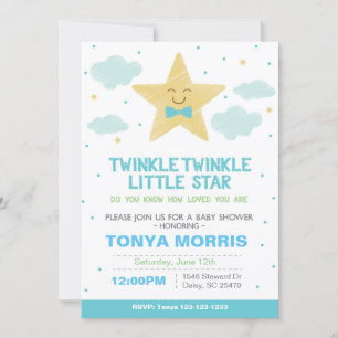 Blue Twinkle Little Star Baby Dusche Einladung
