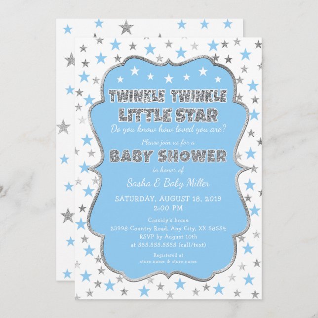 BLUE Twinkle Twinkle Little Star Baby Dusche Einladung (Vorne/Hinten)
