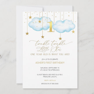 Blue Twinkle Twinkle Little Star Erster Geburtstag Einladung