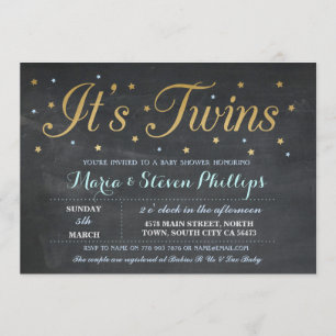 Blue Twins Boy Chalk Gold Baby Dusche einladen Einladung
