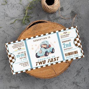 Blue Two Fast Race Car Ticket Pass Zweiten Geburts Einladung