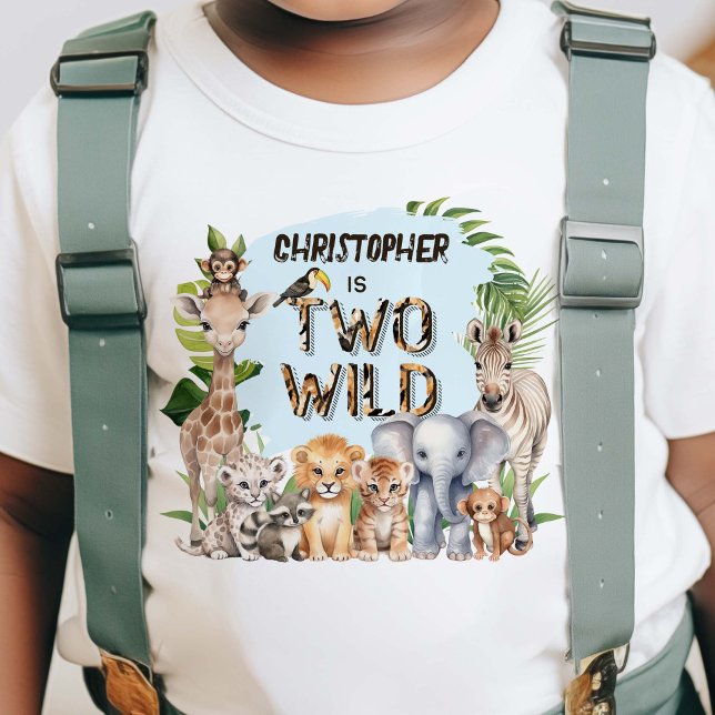 Blue Two Wild Themed Baby Boy Safari 2. Kleinkind T-shirt (Blue Two Wild Safari Themed Baby Boy 2nd birthday T-shirt.)