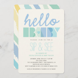 Blue Typografy Hello Baby Boy Sip & See Design Einladung
