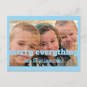 Blue Typografy Merry Everything Foto Postcard Feiertagspostkarte