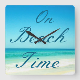 Blue Typografy Ocean Beach Wall Clock Quadratische Wanduhr