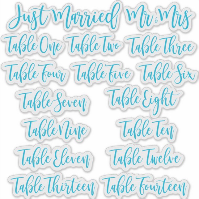 Blue Typography Just Married, Mr & Mrs and Table Aufkleber (Vorderseite)