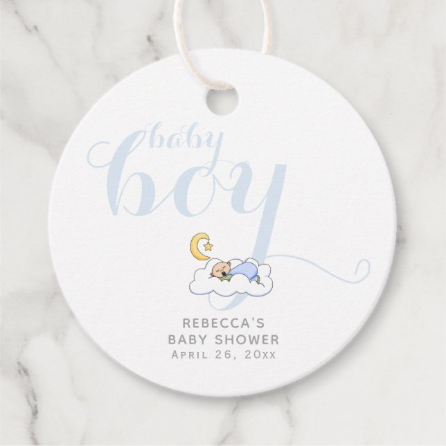 Blue typography sleeping boy Danke, Baby Dusche Geschenkanhänger (Vorderseite)