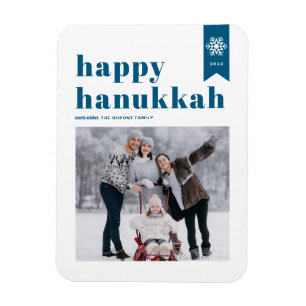 Blue Typography Snowflakes Foto Happy Hanukkah Magnet
