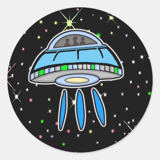 Blue UFO mit Starnight Outer Space Runder Aufkleber (Vorderseite)