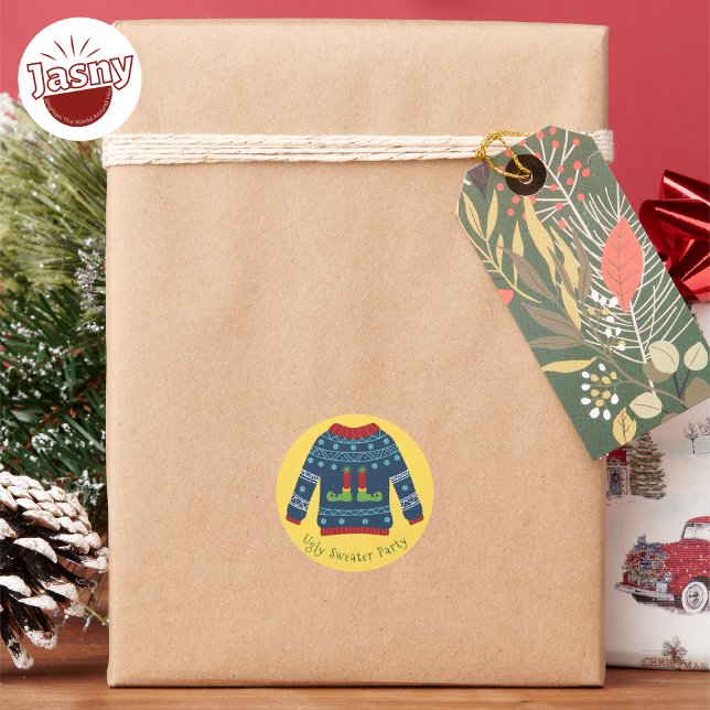 BLUE UGLY SWEATER PARTY RUNDER AUFKLEBER (Von Creator hochgeladen)