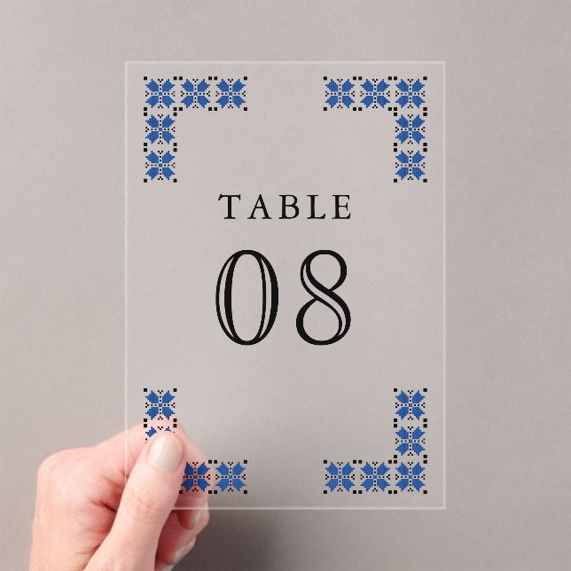 Blue Ukrainian Wedding Acrylic Table Number Acryleinladungen (Insitu (Handheld))