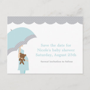 Blue Umbrella Baby Dusche Save the Date Ankündigungspostkarte
