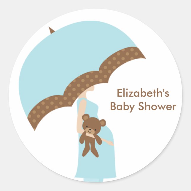 Blue Umbrella Baby Shower Stickers (Vorderseite)