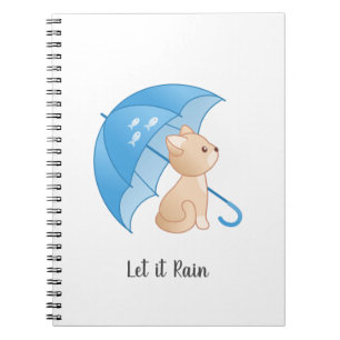 Blue Umbrella Cat Ließ es Rain Notebook Notizblock