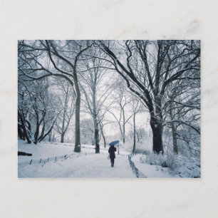 Blue Umbrella in A White Wonderland Postkarte